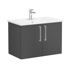 Vitra Root 68149 Lavabo Dolabı, Kapaklı, 80 cm, Mat Fırtına Gri, Köşeli Lavabolu